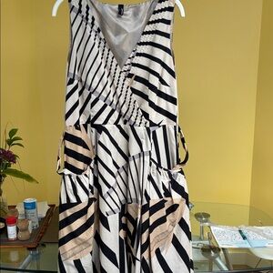 Vero Moda Black and White Striped Midi Dress